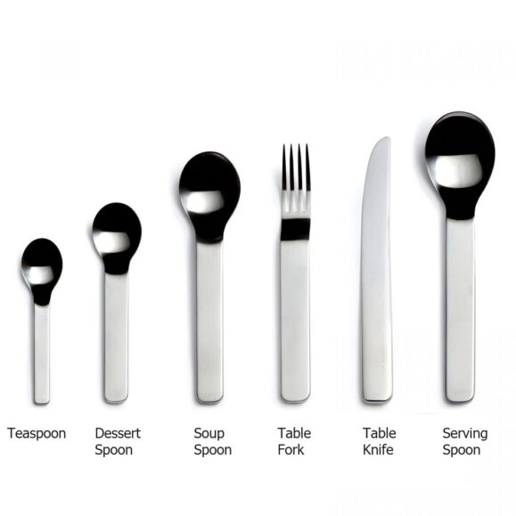 David Mellor Minimal Stainless Steel Cutlery 6 Piece Set annotated