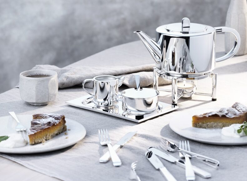 R&B Alta Silver Teapot Table Setting