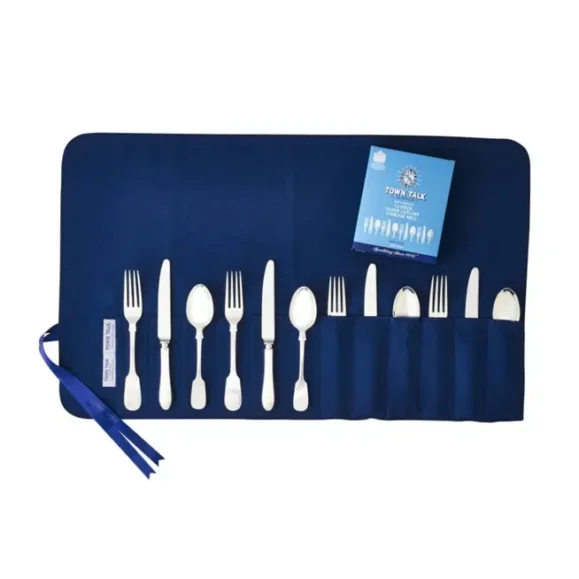 TT392 12 Piece Silver Cutlery Roll Dark Blue