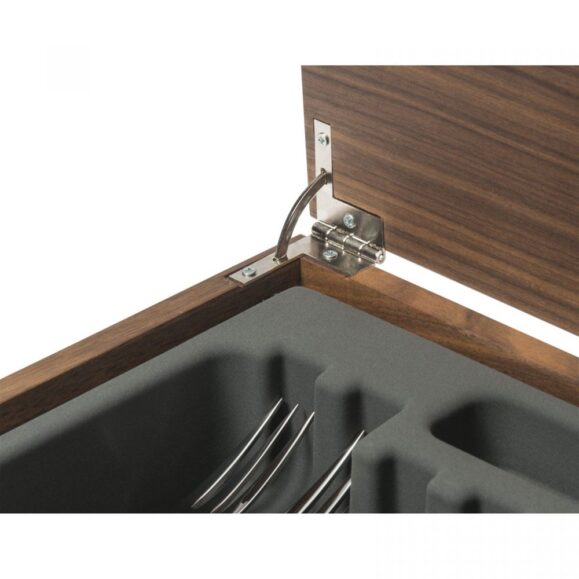 David Mellor Classic Stainless Steel Cutlery Canteen Walnut hinge