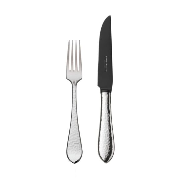 R&B Martele Steak Knife and Fork Frozen Black