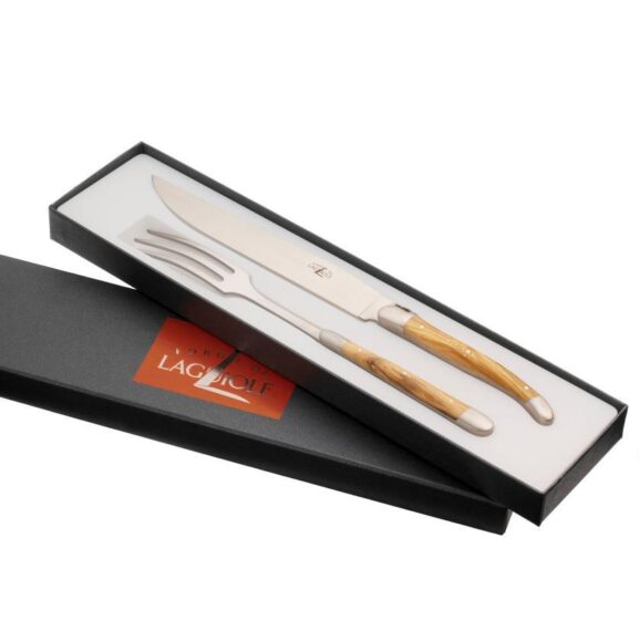 Olivewood carving set in box - Forge de Laguiole