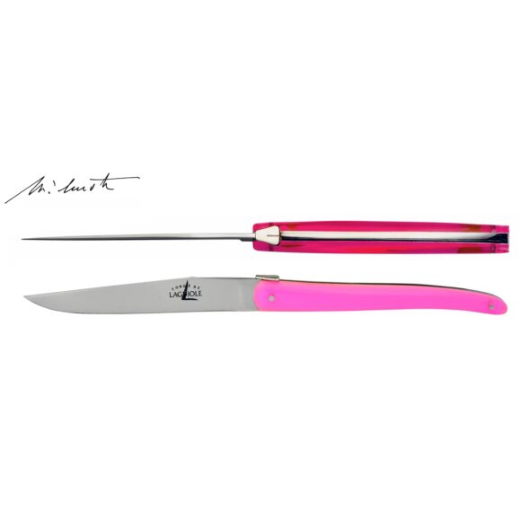 Jean Michel Wilmotte 2 Steak Knives pink by Forge de Laguiole