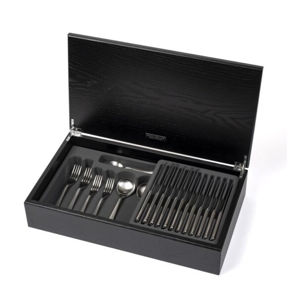 David Mellor Liner Stainless Steel Cutlery Oak Canteen side