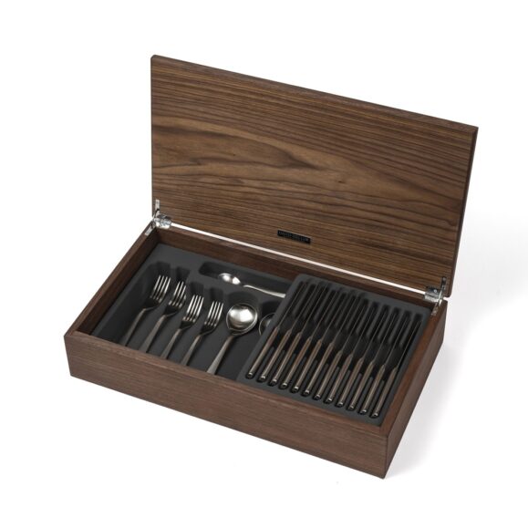 David Mellor Liner Stainless Steel Cutlery Walnut Canteen side